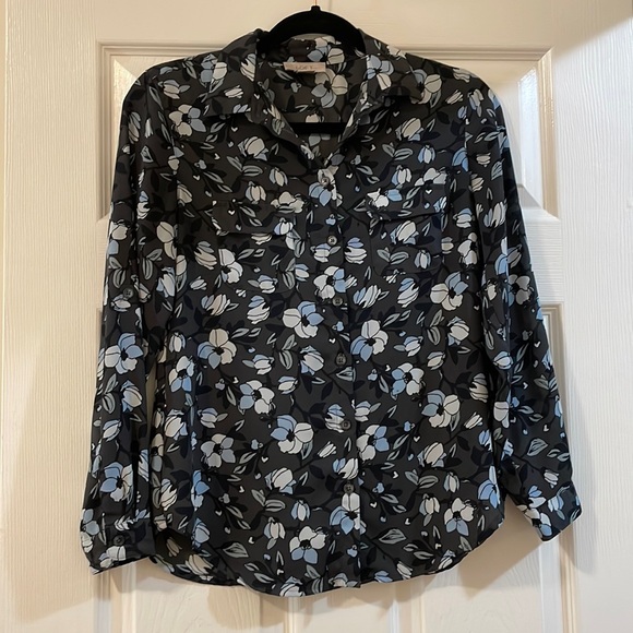 Loft Blue Floral Button Down Shirt - Picture 1 of 7
